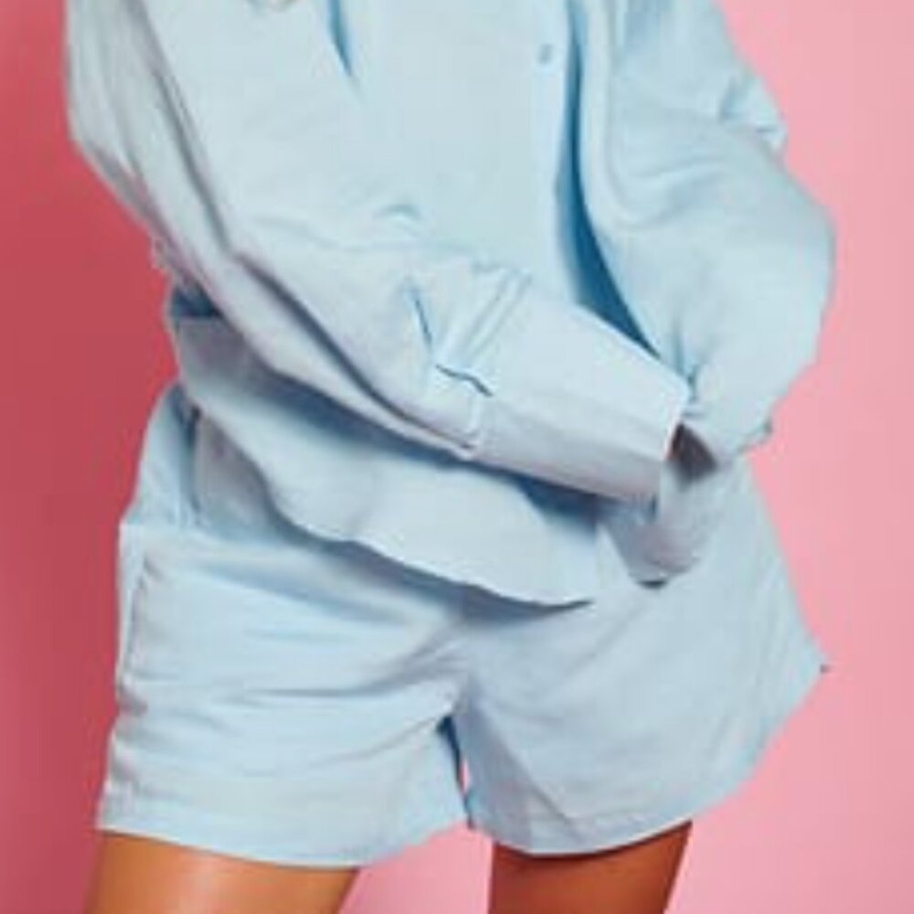 Blue Linen Blend Shorts